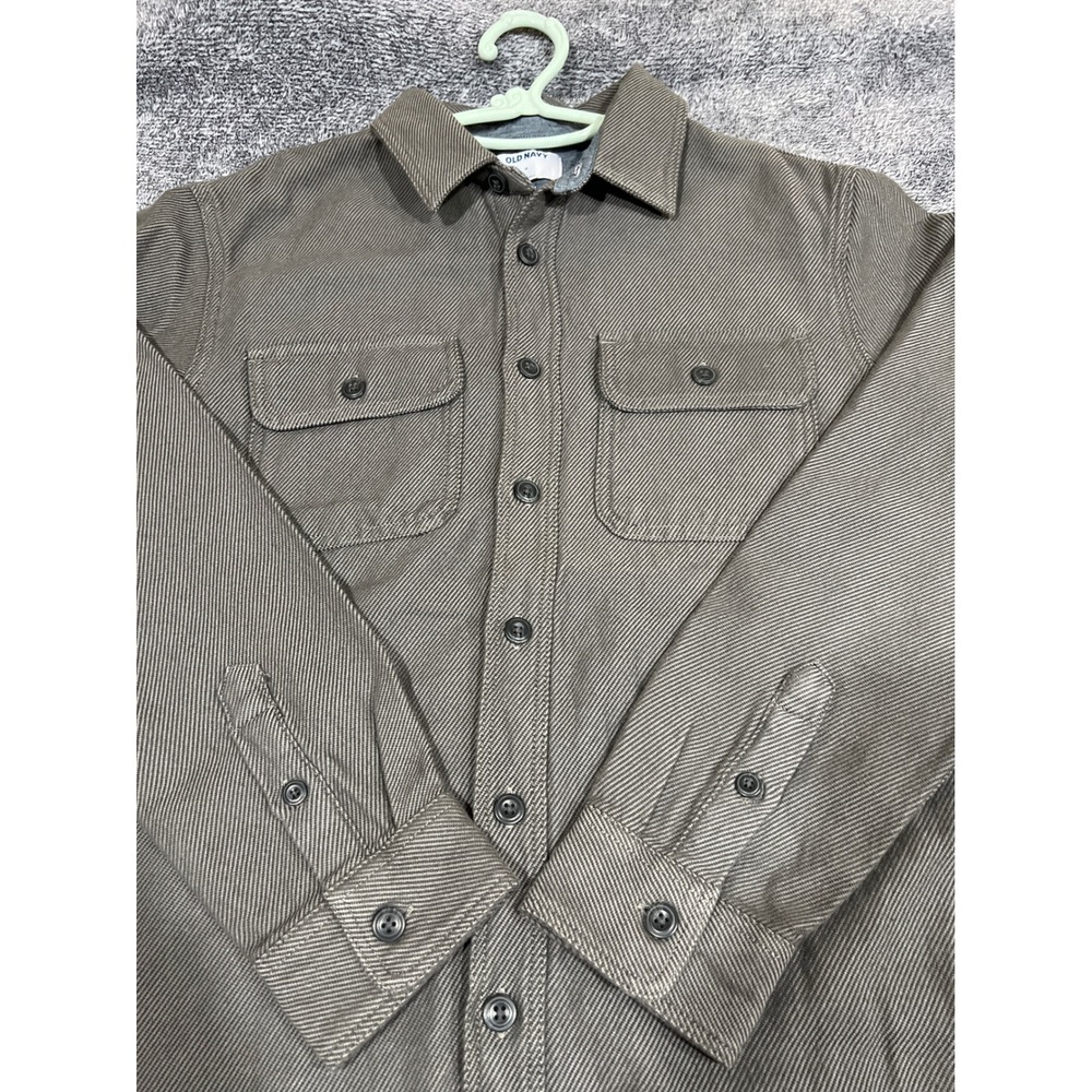 Old Navy Mens Medium Brown Gray Cotton Twill Long Sleeve Button Down Work Shirt